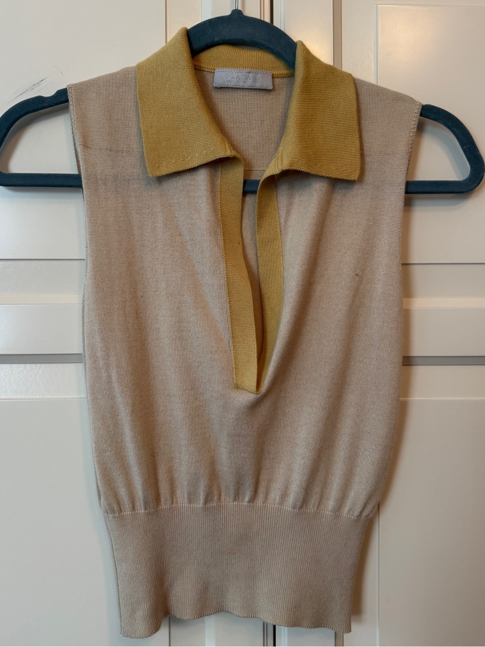 Prada Beige Tank Top with Mustard Collar